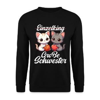 Große Schwester Katze Älteres Geschwisterkind - Unisex Pullover - Schwarz - Vorne - Alina (178cm) & Michal (187cm)