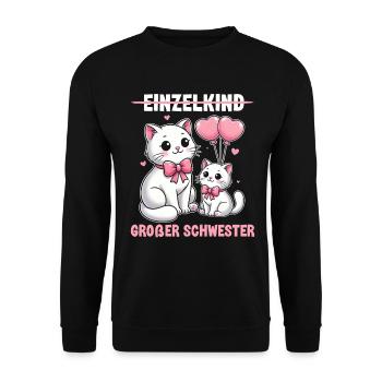 Große Schwester Katze Älteres Geschwisterkind - Unisex Pullover - Schwarz - Vorne - Alina (178cm) & Michal (187cm)