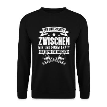Automechaniker Kfz Techniker Fahrzeugreparatur - Unisex Pullover - Schwarz - Vorne - Alina (178cm) & Michal (187cm)