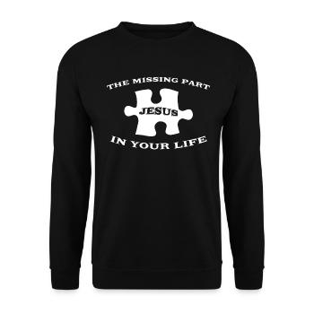 Jesus Christus - Das Fehlende Puzzleteil - Unisex Pullover - Schwarz - Vorne - Alina (178cm) & Michal (187cm)