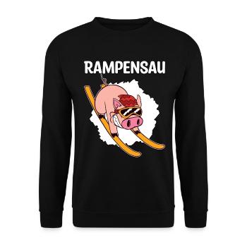 Rampensau Ski Schwein Winterurlaub Geschenk - Unisex Pullover - Schwarz - Vorne - Alina (178cm) & Michal (187cm)