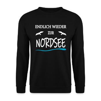 Endlich wieder zur Nordsee Meer Watt Möwen Moin - Unisex Pullover - Schwarz - Vorne - Alina (178cm) & Michal (187cm)