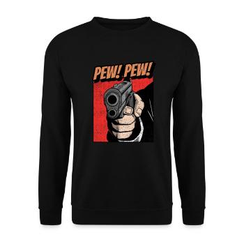 Pew Pew Pistole Comic - Unisex Pullover - Schwarz - Vorne - Alina (178cm) & Michal (187cm)