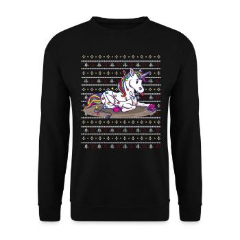 Einhorn Ugly Christmas Geschenkidee - Unisex Pullover - Schwarz - Vorne - Alina (178cm) & Michal (187cm)