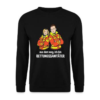 Aus dem Weg ich bin Rettungssanitäter - Unisex Pullover - Schwarz - Vorne - Alina (178cm) & Michal (187cm)