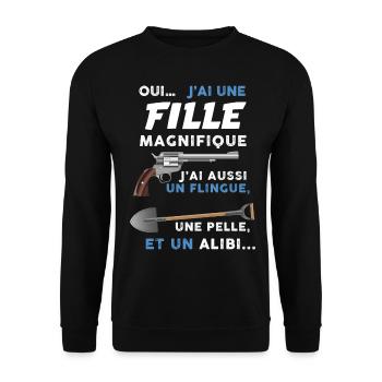 Papa fille magnifique...Attention - Sweat-shirt Unisexe - noir - Devant - Alina (178cm) & Michal (187cm)