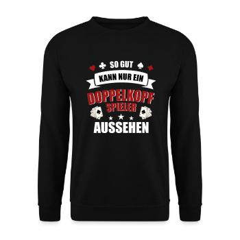 Doppelkopf Kartenspieler Lustiger Spruch - Unisex Pullover - Schwarz - Vorne - Alina (178cm) & Michal (187cm)