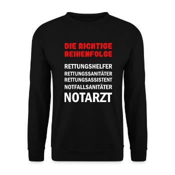 Rettungsdienst Hierarchie - Unisex Pullover - Schwarz - Vorne - Alina (178cm) & Michal (187cm)