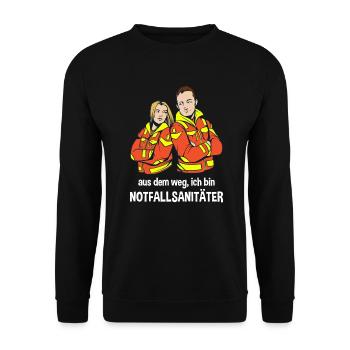 Aus dem Weg ich bin Notfallsanitäter - Unisex Pullover - Schwarz - Vorne - Alina (178cm) & Michal (187cm)