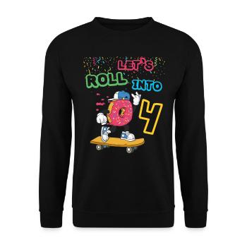 4. Geburtstag Donut Skater Skateboard Cool - Unisex Pullover - Schwarz - Vorne - Alina (178cm) & Michal (187cm)