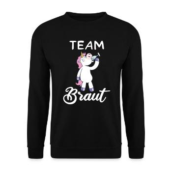 Team Braut Einhorn JGA Junggesellinnenabschied - Unisex Pullover - Schwarz - Vorne - Alina (178cm) & Michal (187cm)