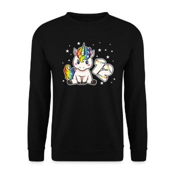 Einhorn 12 Geburtstag 12 Jahre Regenbogen Mädchen - Unisex Pullover - Schwarz - Vorne - Alina (178cm) & Michal (187cm)