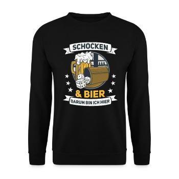 Schocken Und Bier Darum Bin Ich Hier Würfelspiel - Unisex Pullover - Schwarz - Vorne - Alina (178cm) & Michal (187cm)