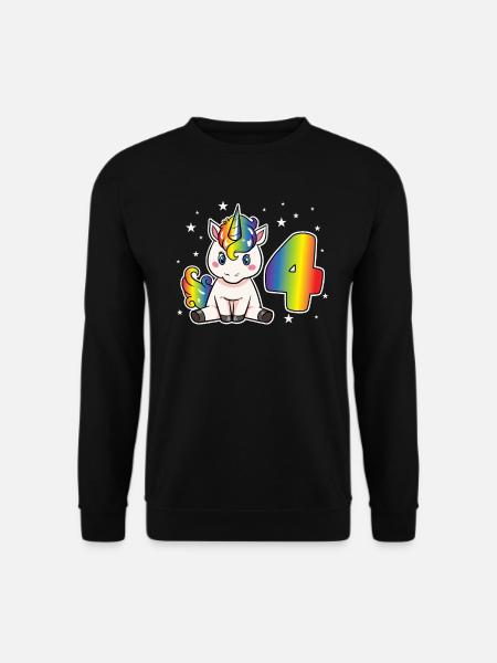 Einhorn 4 Geburtstag 4 Jahre Regenbogen Mädchen - Unisex Pullover - Schwarz