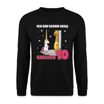 10 Geburtstag Einhorn Mädchen 10 Jahre Lustig - Unisex Pullover - Schwarz - Vorne - Alina (178cm) & Michal (187cm)