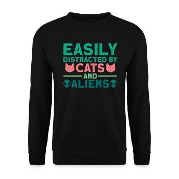 Facilement distrait par les chats et les extraterrestres - Alien - Sweat-shirt Unisexe - noir - Devant - Alina (178cm) & Michal (187cm)