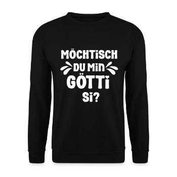Götti fragen Patenonkel fragen Schweiz Lichtenstei - Unisex Pullover - Schwarz - Vorne - Alina (178cm) & Michal (187cm)