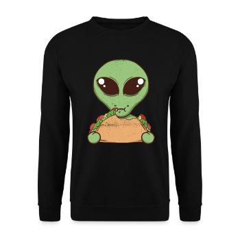 Nur hier für die Tacos - Alien Taco Fast Food - Unisex Pullover - Schwarz - Vorne - Alina (178cm) & Michal (187cm)