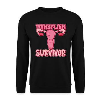 Mansplain Survivor - Feminismus Feministische - Unisex Pullover - Schwarz - Vorne - Alina (178cm) & Michal (187cm)