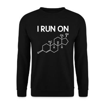 Ich laufe auf Testosteron - Wissenschaftslehrer - Unisex Pullover - Schwarz - Vorne - Alina (178cm) & Michal (187cm)