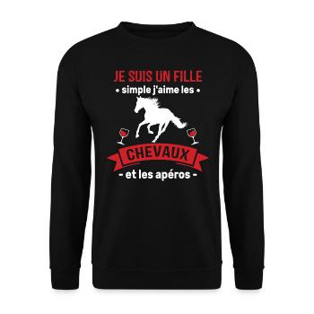 Un fille j'aime les chevaux et les apéros - Sweat-shirt Unisexe - noir - Devant - Alina (178cm) & Michal (187cm)