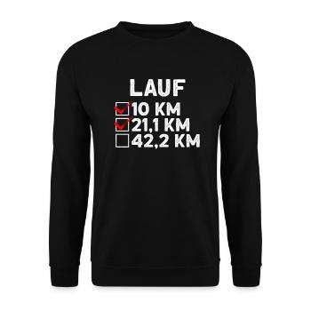 Lauf 21,1 km - Halbmarathon Läufer Joggen - Unisex Pullover - Schwarz - Vorne - Alina (178cm) & Michal (187cm)