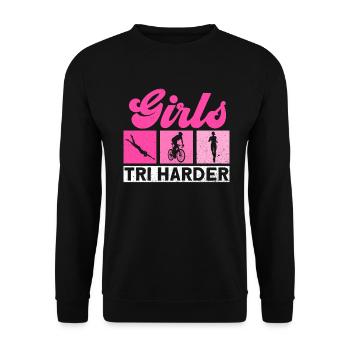 Girls Tri Harder - Triathlon Training Triathlete - Unisex Sweatshirt - black - Front - Alina (178cm) & Michal (187cm)