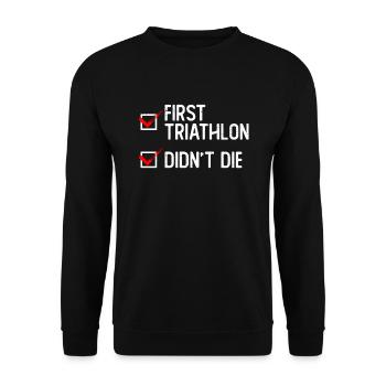 Erster Triathlon nicht gestorben - Triathlet - Unisex Pullover - Schwarz - Vorne - Alina (178cm) & Michal (187cm)