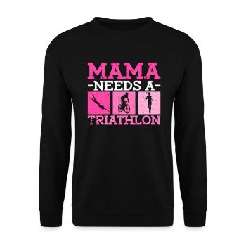 Mama braucht einen Triathlon - Triathlon Frauen - Unisex Pullover - Schwarz - Vorne - Alina (178cm) & Michal (187cm)