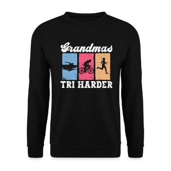 Grandmas Tri Harder - Triathlon Women Grandma - Unisex Sweatshirt - black - Front - Alina (178cm) & Michal (187cm)