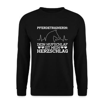Pferdetrainerin: Dein Hufschlag Ist Mein - Unisex Pullover - Schwarz - Vorne - Alina (178cm) & Michal (187cm)