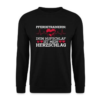 Pferdetrainerin: Dein Hufschlag Ist Mein - Unisex Pullover - Schwarz - Vorne - Alina (178cm) & Michal (187cm)