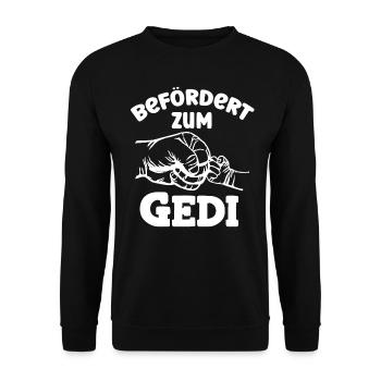 Befördert zum Gedi Patenonkel Österreich - Unisex Pullover - Schwarz - Vorne - Alina (178cm) & Michal (187cm)