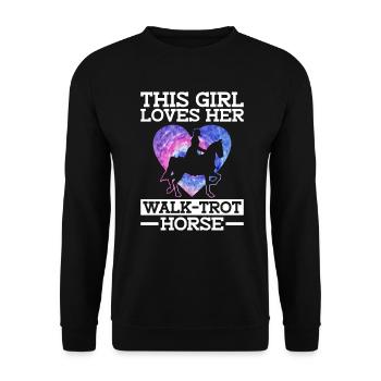 This Girl Loves Her Walk-trot Horse - Saddle - Unisex Pullover - Schwarz - Vorne - Alina (178cm) & Michal (187cm)