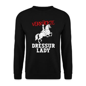 Verrückte Dressur Lady - Dressurreiten Dressur - Unisex Pullover - Schwarz - Vorne - Alina (178cm) & Michal (187cm)