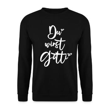Du wirst Götti Patenonkel Schweiz du wirst Onkel - Unisex Pullover - Schwarz - Vorne - Alina (178cm) & Michal (187cm)