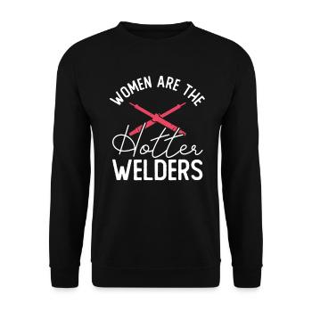 Schweißer Frau Schweißen Handwerker Metallbauer - Unisex Pullover - Schwarz - Vorne - Alina (178cm) & Michal (187cm)