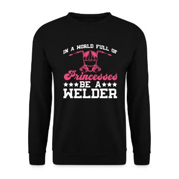 Schweißer Frau Schweißen Handwerker Metallbauer - Unisex Pullover - Schwarz - Vorne - Alina (178cm) & Michal (187cm)