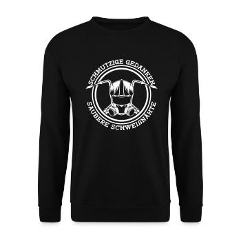 Schmutzige Gedanken Aber Saubere Schweißnähte - - Unisex Pullover - Schwarz - Vorne - Alina (178cm) & Michal (187cm)