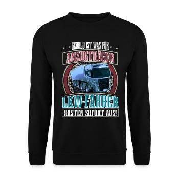 LKW Fahrer - Unisex Pullover - Schwarz - Vorne - Alina (178cm) & Michal (187cm)