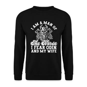 Nordische Mythologie Odin Wikinger Nordisch Gott - Unisex Pullover - Schwarz - Vorne - Alina (178cm) & Michal (187cm)