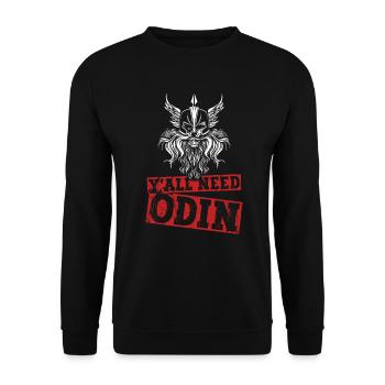 Y'all Need Odin - Nordische Mythologie Wikinger - Unisex Pullover - Schwarz - Vorne - Alina (178cm) & Michal (187cm)
