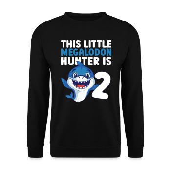 The Little Megalodon Hunter is 2 - Megalodon Shark - Unisex Sweatshirt - black - Front - Alina (178cm) & Michal (187cm)