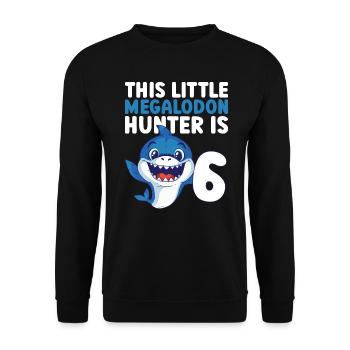 Ce petit chasseur de mégalodon a 6 ans - - Sweat-shirt Unisexe - noir - Devant - Alina (178cm) & Michal (187cm)
