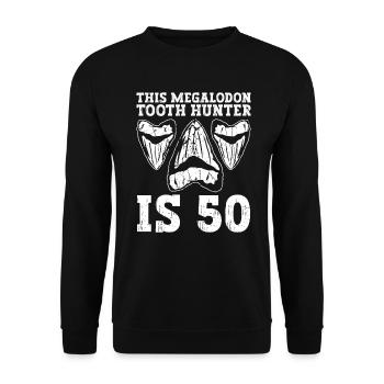 This Megalodon Tooth Hunter Turns 50 - Megalodon Shark - Unisex Sweatshirt - black - Front - Alina (178cm) & Michal (187cm)