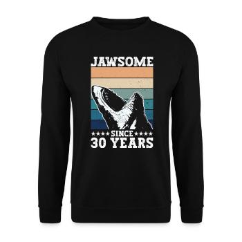 Jawsome seit 30 Jahren - Megalodon Hai 30. - Unisex Pullover - Schwarz - Vorne - Alina (178cm) & Michal (187cm)