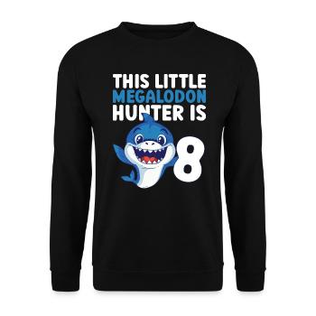 Ce petit chasseur de mégalodon a 8 ans - - Sweat-shirt Unisexe - noir - Devant - Alina (178cm) & Michal (187cm)