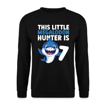 Ce petit chasseur de mégalodon a 7 ans - - Sweat-shirt Unisexe - noir - Devant - Alina (178cm) & Michal (187cm)