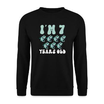 Ce petit chasseur de mégalodon a 7 ans - - Sweat-shirt Unisexe - noir - Devant - Alina (178cm) & Michal (187cm)