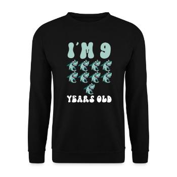 Dieser kleine Megalodon-Jäger ist 9 - - Unisex Pullover - Schwarz - Vorne - Alina (178cm) & Michal (187cm)